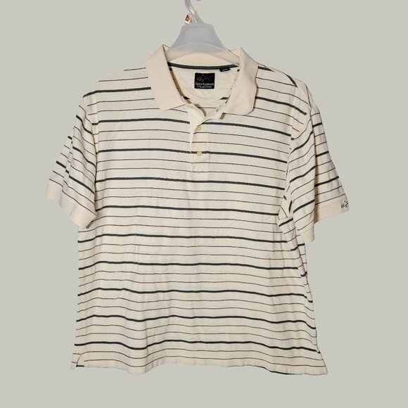 Greg Norman Polo Cream Striped Shark Logo on Sleeve Size XL Mens - Picture 1 of 4